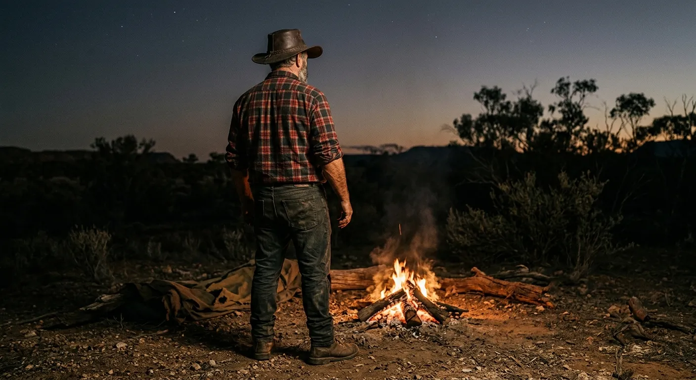 Matt from behind — leather farmer's hat, plaid shirt
